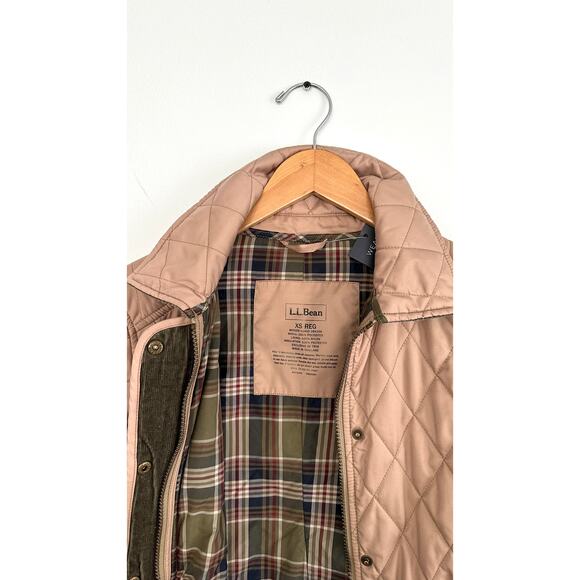 L.L. Bean Khaki Light Brown Quilted Green Corduroy Trim Riding Chore Jacket - Picture 10 of 11